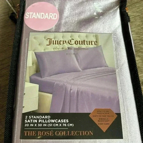 Juicy Couture Home The Rose Collection Standard Purple Satin Pillowcases Set - Picture 3 of 5
